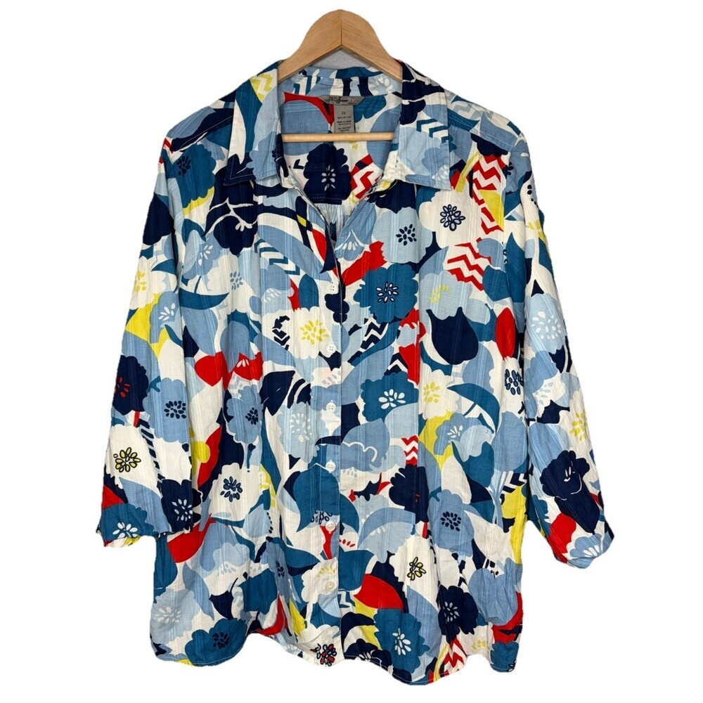 IB Diffusion Colorful playful structured Floral 3/4 Sleeve Tunic 2X 100% Cotton